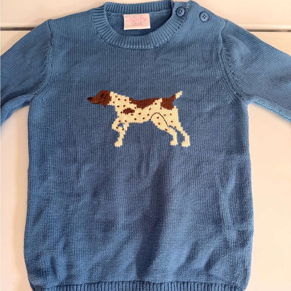 Blue Crewneck Sweater with Dog Intarsia